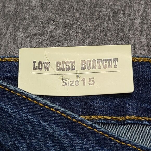 Olevey Jeans Womens 15 Blue‎ Low Rise Bootcut Stretch Flare Raw Hem Y2K Style - Picture 6 of 10